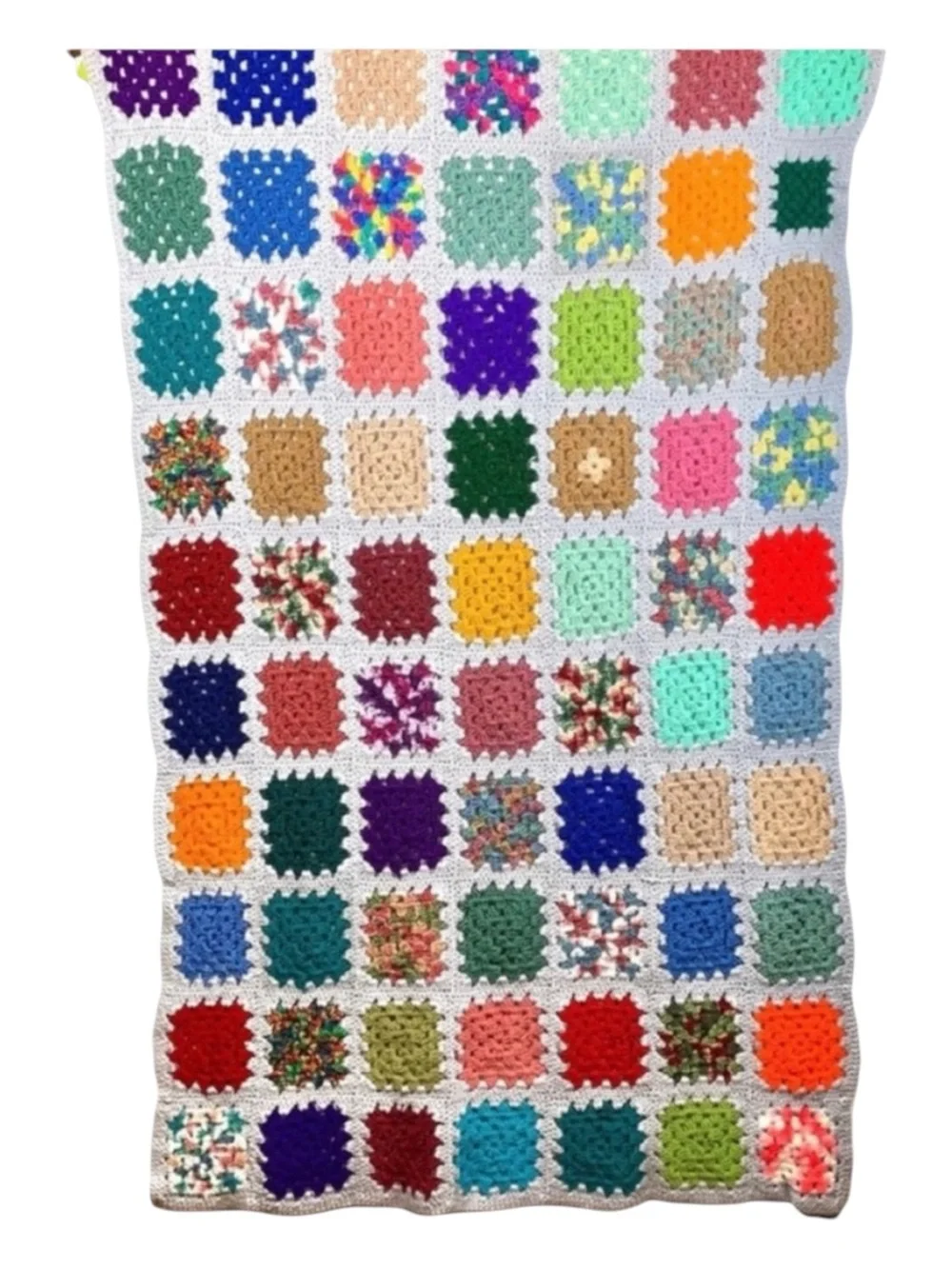 Vintage Handmade Multicolor Granny Square Crochet Throw Blanket - Brand Unknown